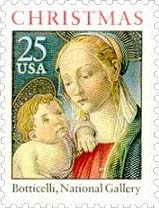 Botticelli, Madonna and Child, Christmas stamp 1983.