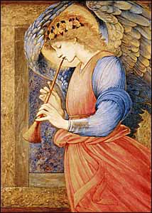 Edward Burne-Jones, 'An Angel Playing a Flageolet' (1878) tempera and gold paint on paper, Sudley House, Liverpool, England.