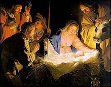 Gerard (Gerrit) van Honthorst (1590-1656), 'Adoration of the Shepherds' (1622). 164 x 190 cm,  Wallraf-Richartz-Museum, Cologne.