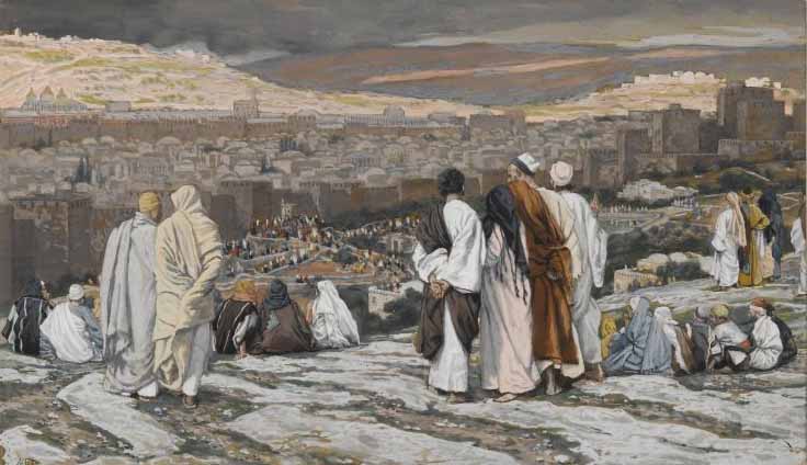 Tissot, The disciples, having left their hiding place, watch from afar
