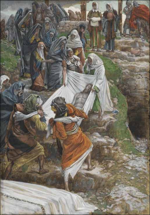 Tissot, The body of Jesus is carried to the anointing stone