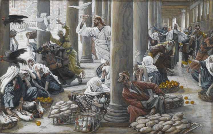 Tissot, Jesus Chases the Merchants and Money Changers from the Temple, thus Cleansing the Temple