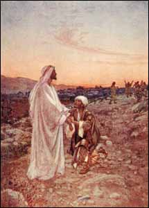 Jesus and the thankful leper. Artist's name is unreadable.