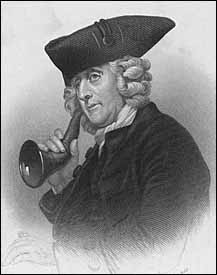 James Hutton (1726-1797), Scottish geologist, holding an ear trumpet.